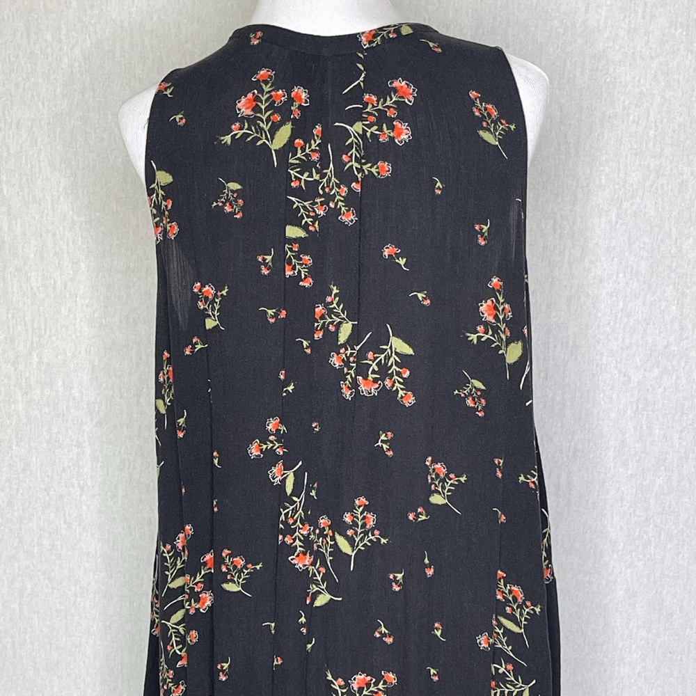 Free People black floral print tunic dress side seam pockets casual loose fit - Picture 2 of 13